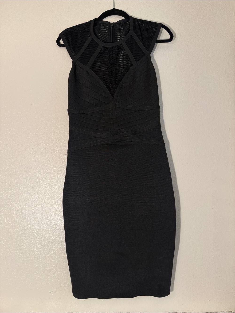 WOW couture Black Mesh-Detail Bandage Mini Dress